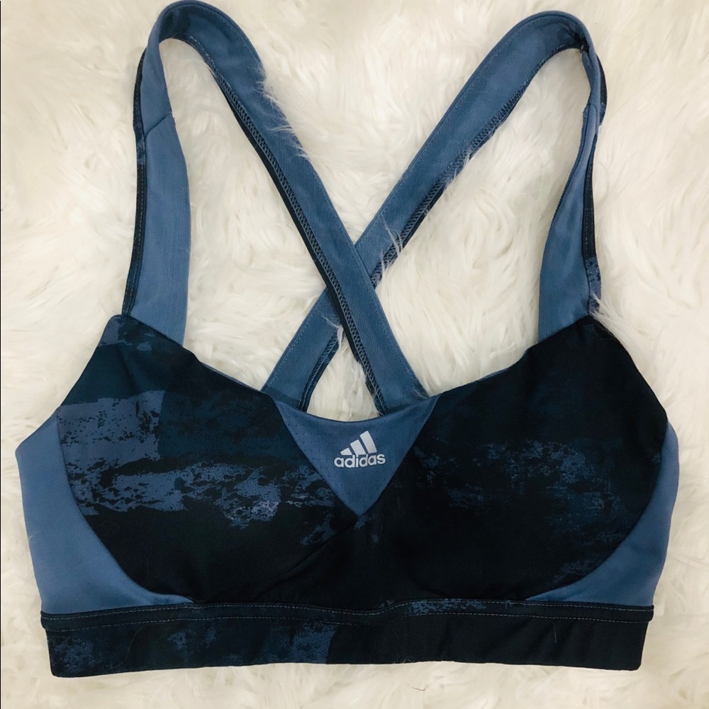 Adidas blue with black design woman’s sports bra